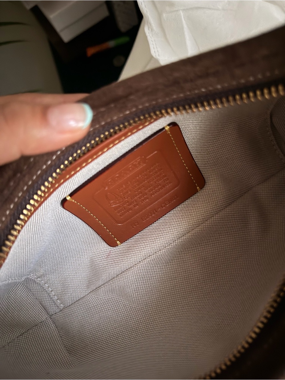 Coach Brown Suede Shoulder Bag with Brass Hardware - Picture 3 of 6